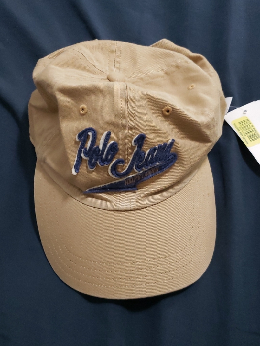 NWT- Ralph Lauren Polo Jeans Khaki Baseball Cap with Blue Embroidery